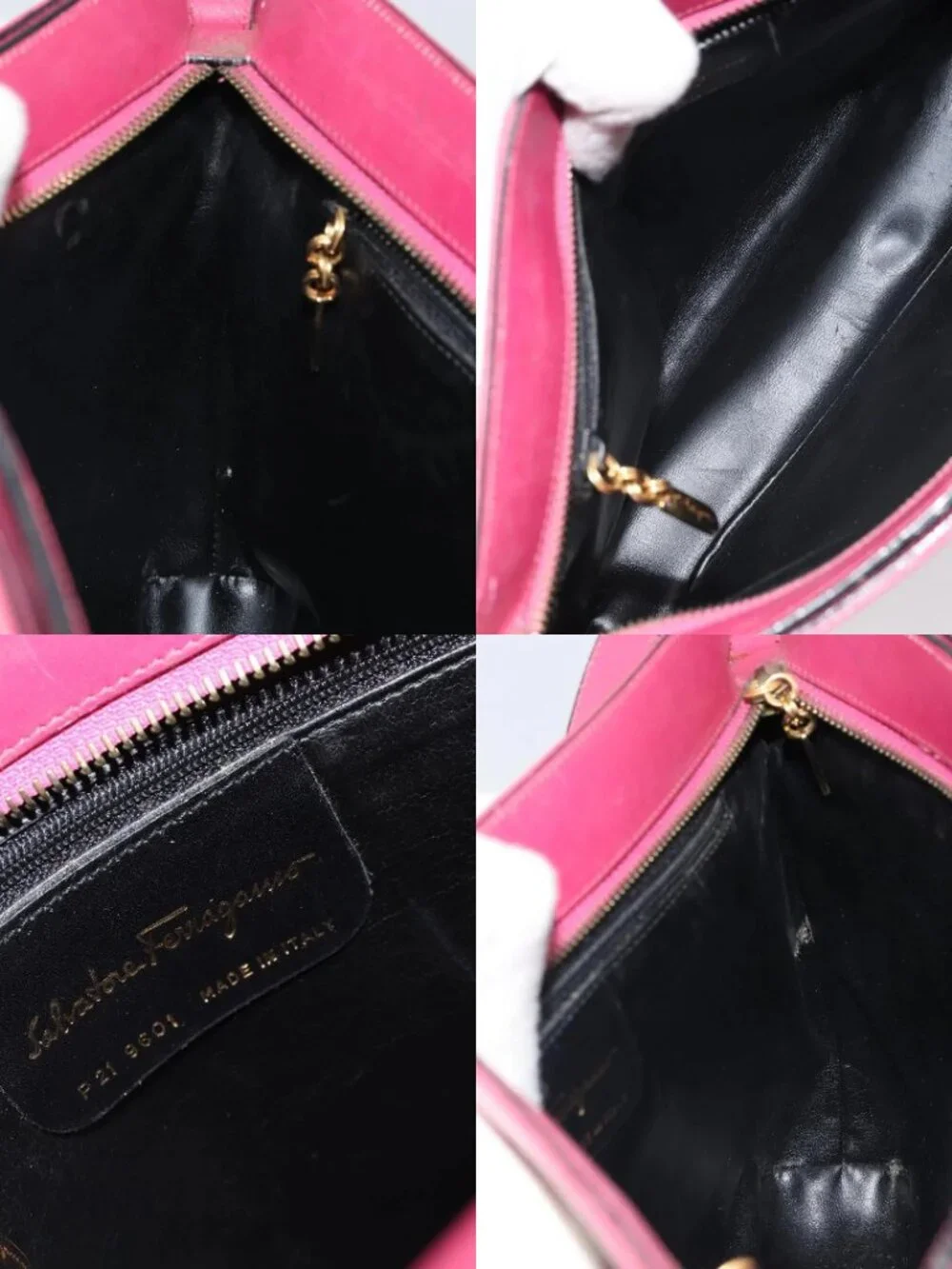 Salvatore Ferragamo Gancini Shoulder Bag Leather Pink Gold Auth 156730